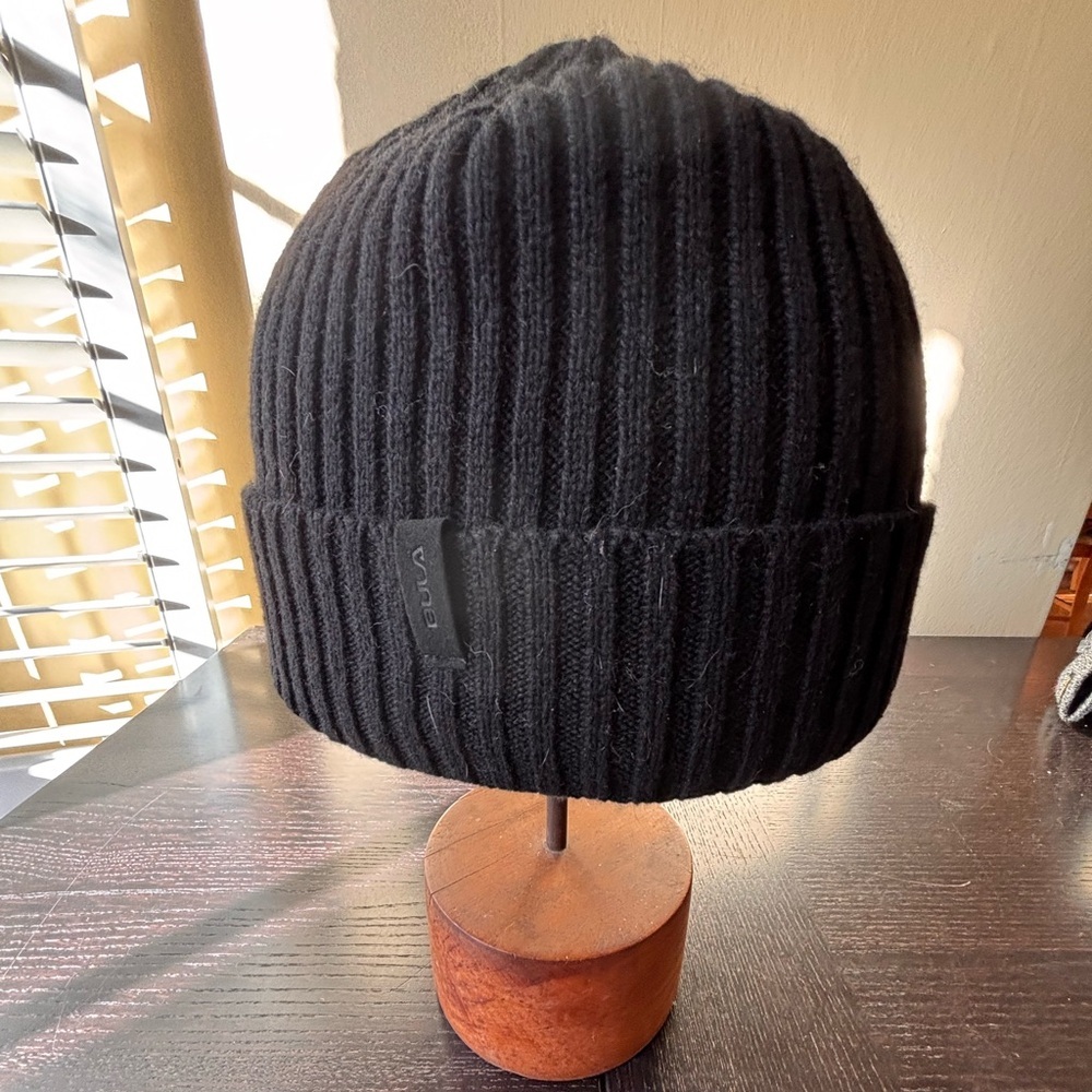 BULA rib knit wool blend black beanie hat